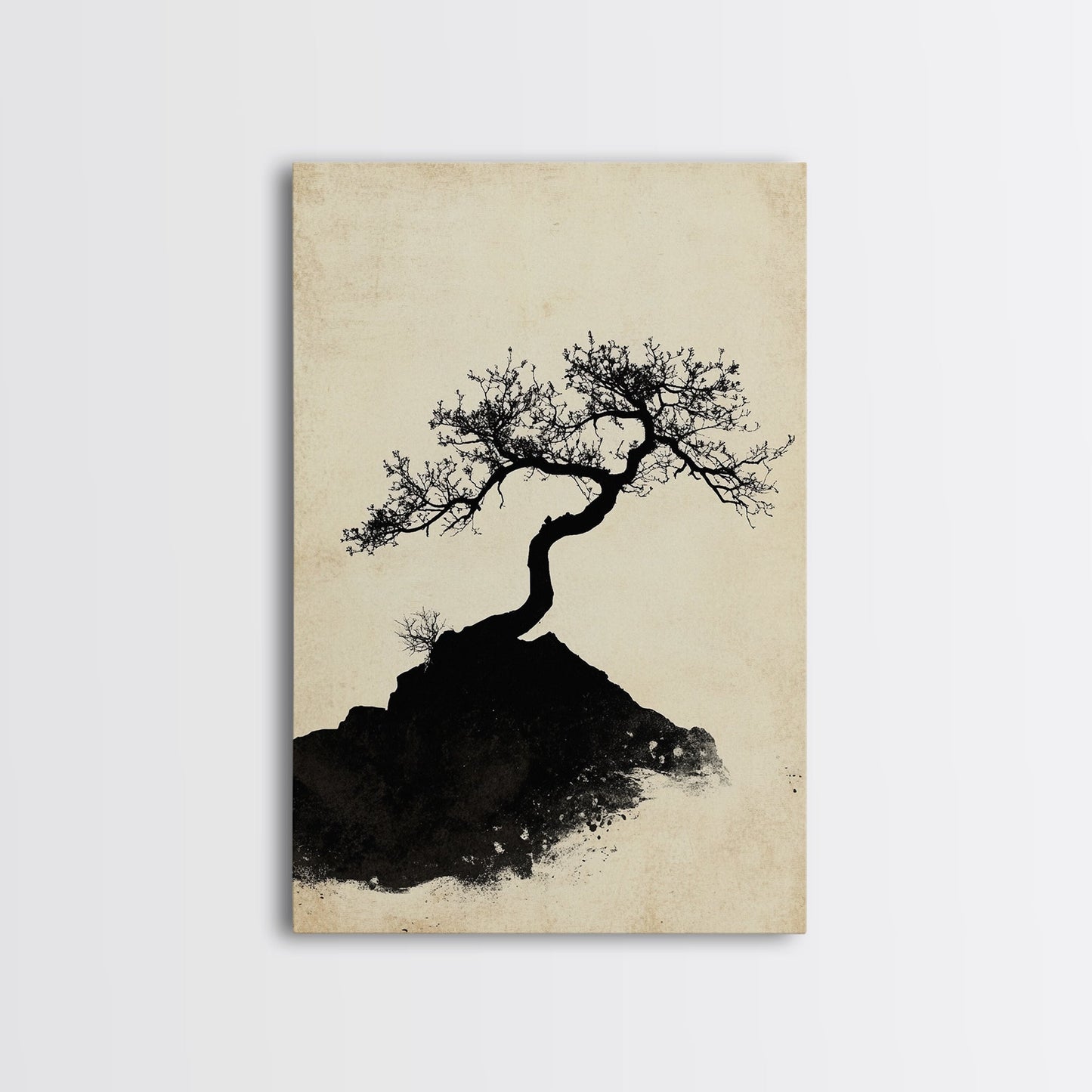 Black and White Charcoal Sketch Print of a Bonzai Tree, Framed Canvas Print, Wabi Sabi Art, Wabi Sabi Painting, Minimalist Home Decor