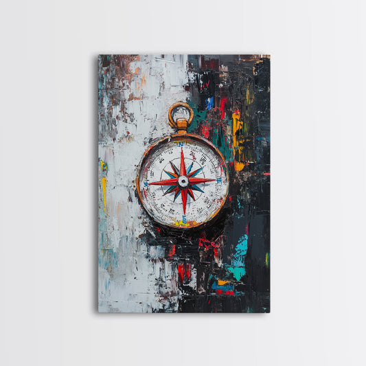 Compass Wall Art Framed Canvas Print, Travel Decor, Vacation Gift, Travel Gift, Home Decor, Compass Painting, Nautical Nursery Decor