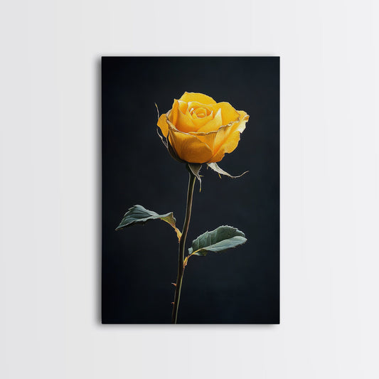 Maximalist Painting Print of a Yellow Rose, Framed Canvas, Wood Framed Art, Modern Farmhouse Decor, Rose Painting, Rose Art