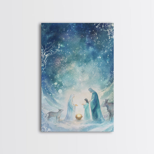 Watercolor Nativity Painting Canvas Print, Christmas Painting, Rustic Christmas Holiday Decor, Christmas Decor, Canvas Wall Art