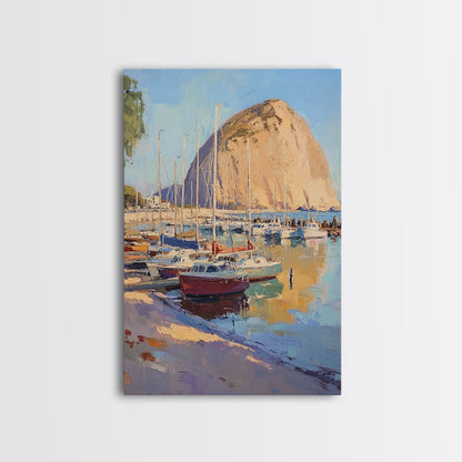 Italian Seaside Village Framed Canvas Print, Sailboat Painting, Italy Painting, Italy Decor, Vacation Gift Idea, Maine Oil Painting, Nautical Home Decor