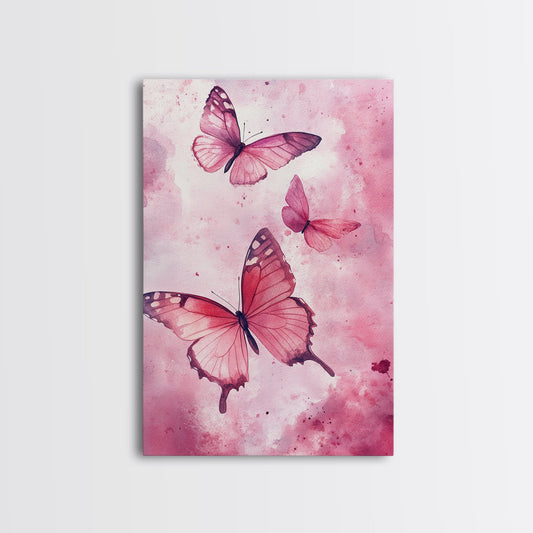Watercolor Painting Print of Pink Butterflies, Preppy Art, Preppy Decor, Girl's Dorm Room Wall Art, Nursery Decor, Nursery Wall Art