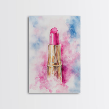 Pink Lipstick Framed Canvas Print, Preppy Dorm Room Decor, Makeup Wall Art, Girl's Dorm Room Wall Art, Preppy Art, Preppy Style Decor