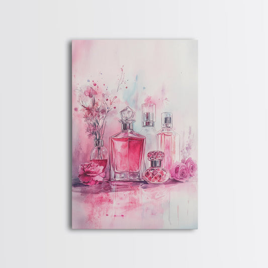 Preppy Perfume Watercolor Painting Print, Dorm Room Decor, Gift For Her, Wall Art for Girls, Perfume Bottles Painting