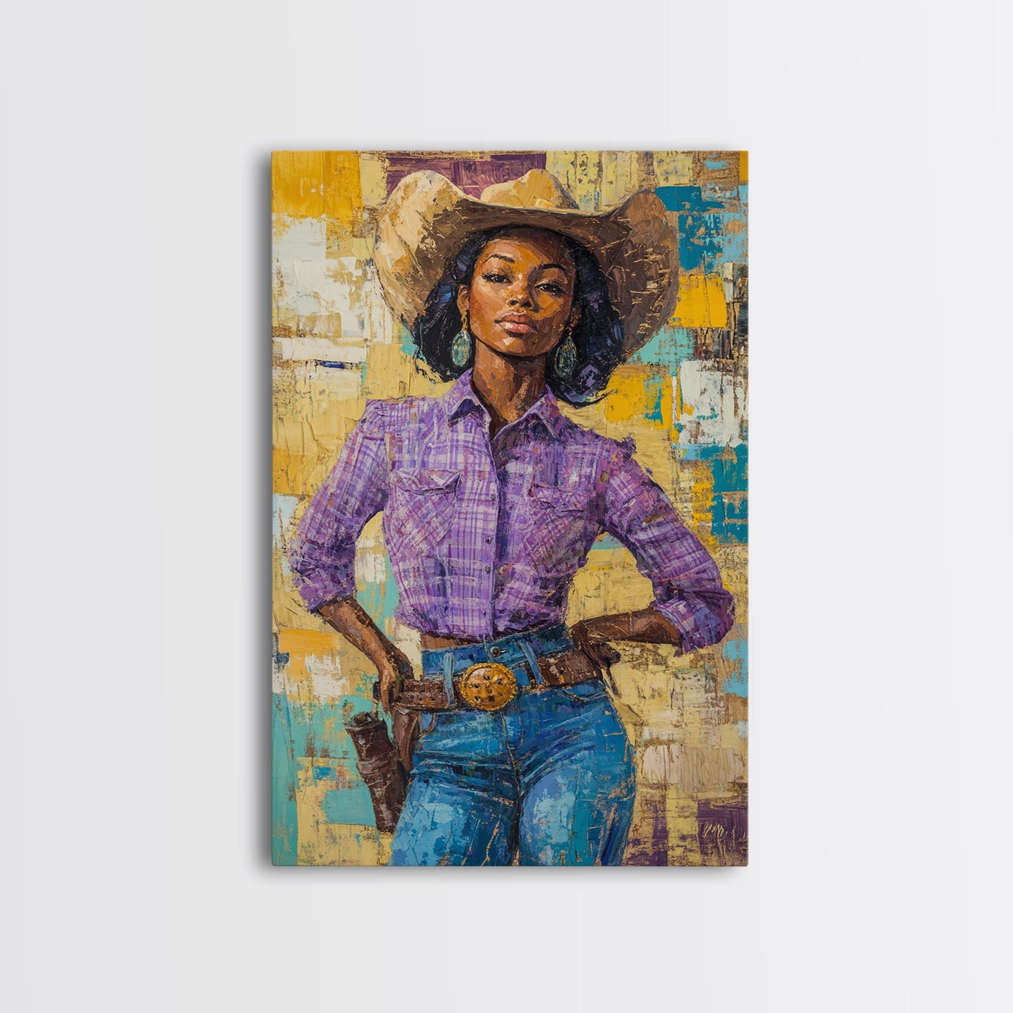 Black Cowgirl Painting Print, Rustic Modern Farmhouse, Afrocentric Wall Art, Southwestern Home Decor, African American Art