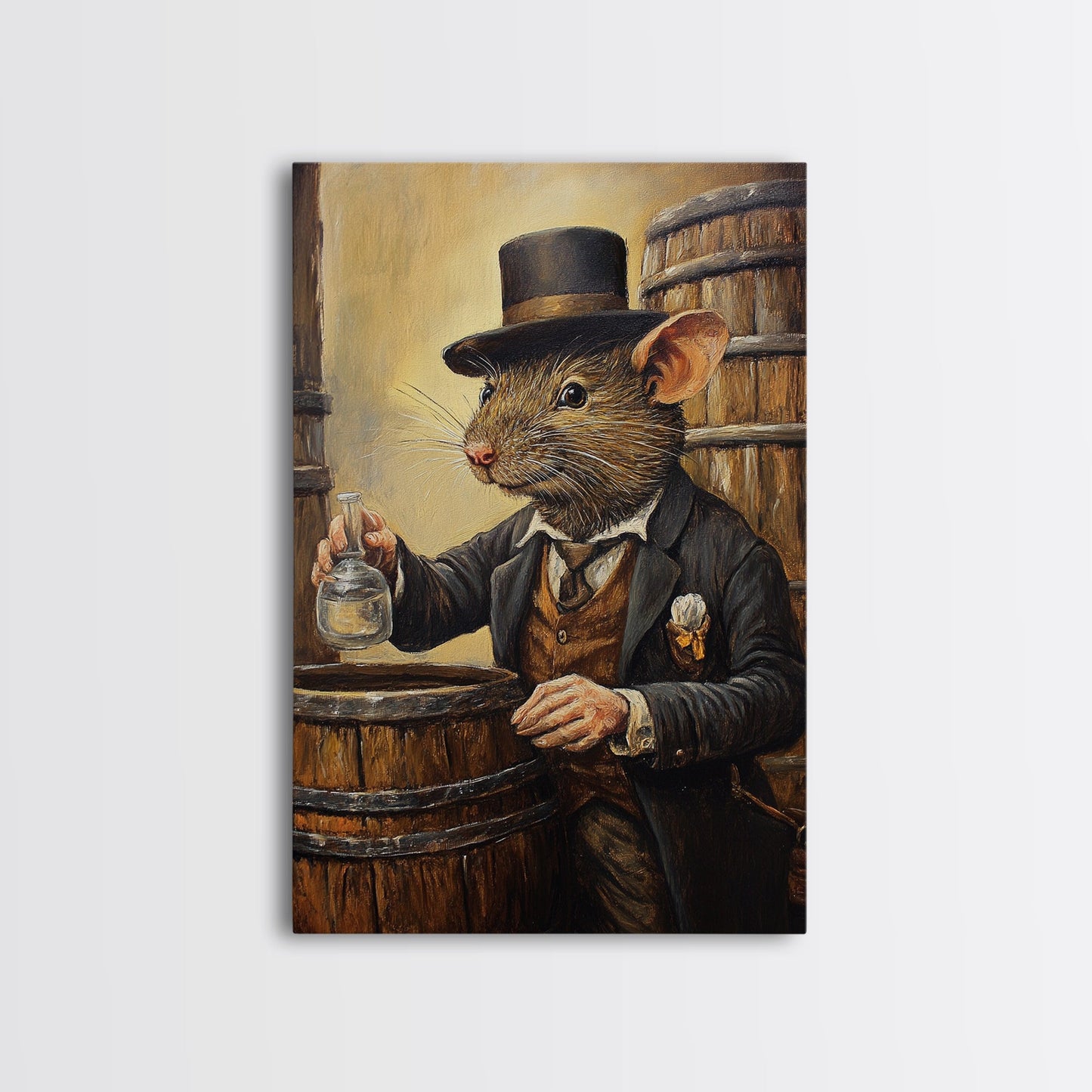 Rats with Jobs, Framed Canvas Print, Rat Painting, The Rat Whiskey Distiller, Cute Rat Home Decor