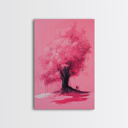 Pink Maple Tree Preppy Painting Print, Girl's Dorm Room Wall Art Home Decor, Trendy Wall Art, Pink Decor