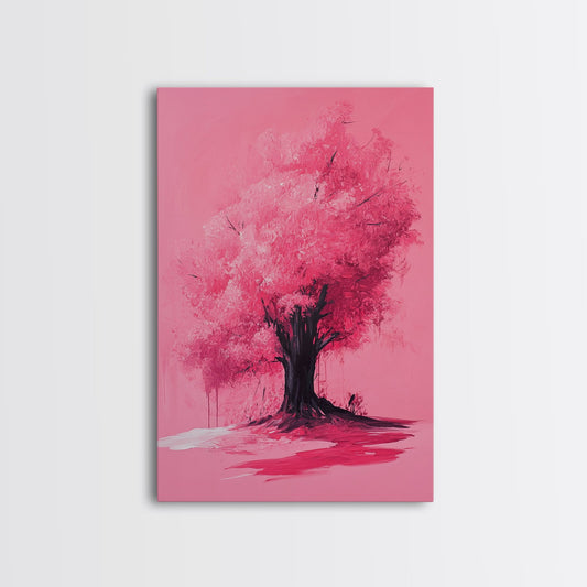 Pink Maple Tree Preppy Painting Print, Girl's Dorm Room Wall Art Home Decor, Trendy Wall Art, Pink Decor