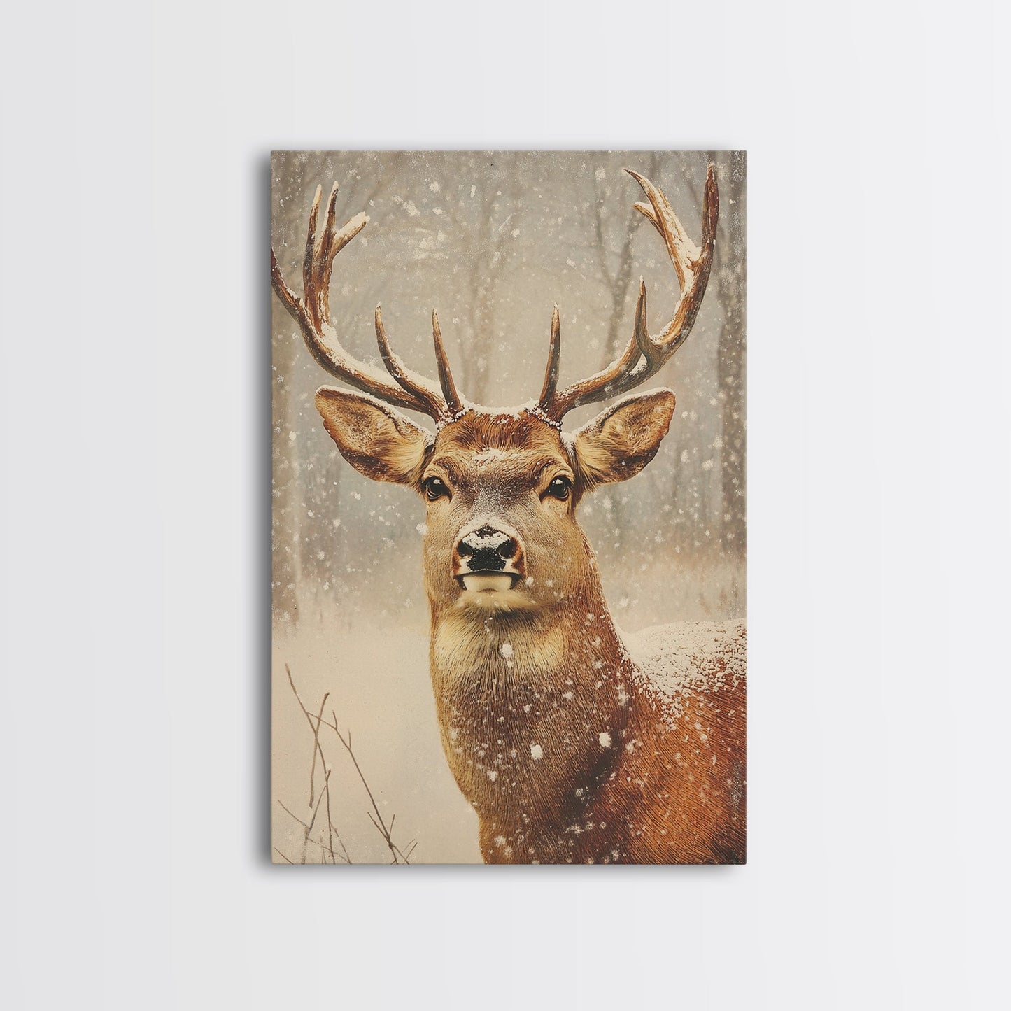 Portrait of a Deer in Winter, Framed Canvas print, Winter Decor, Winter Not Christmas Wall Art, Seasonal Decor