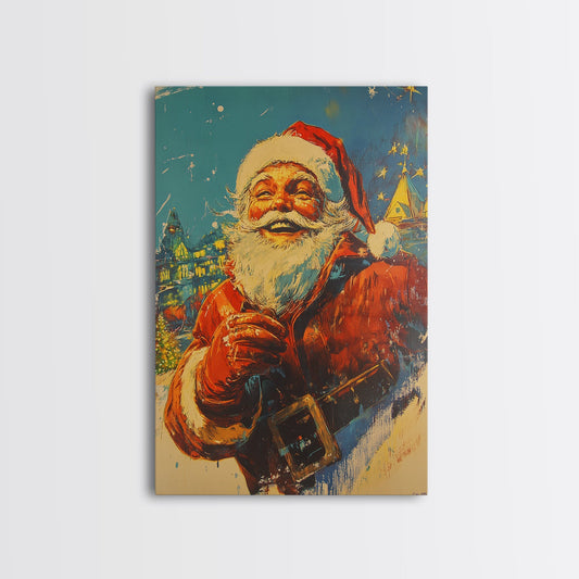 Winter Wall Art Santa Portrait Painting Print - Vintage Christmas Wall Art - Canvas Wall Art - Christmas Decor - Extra Large Wall Art - Santa Painting