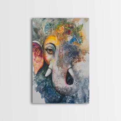 Ganesh Wall Art, Ganesha Painting Print, Framed Canvas Print, Painting of Ganesha, Ganesh Art