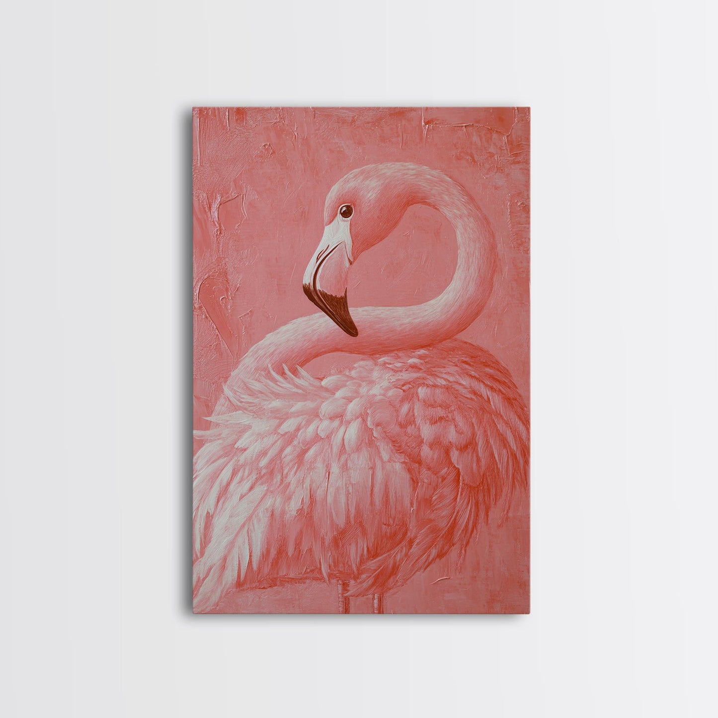 Pink Flamingo Painting Print, Preppy Trendy Wall Art, Animal Print, Framed Canvas Print, Wood Framed Art, Dorm Decor, Apartment Art
