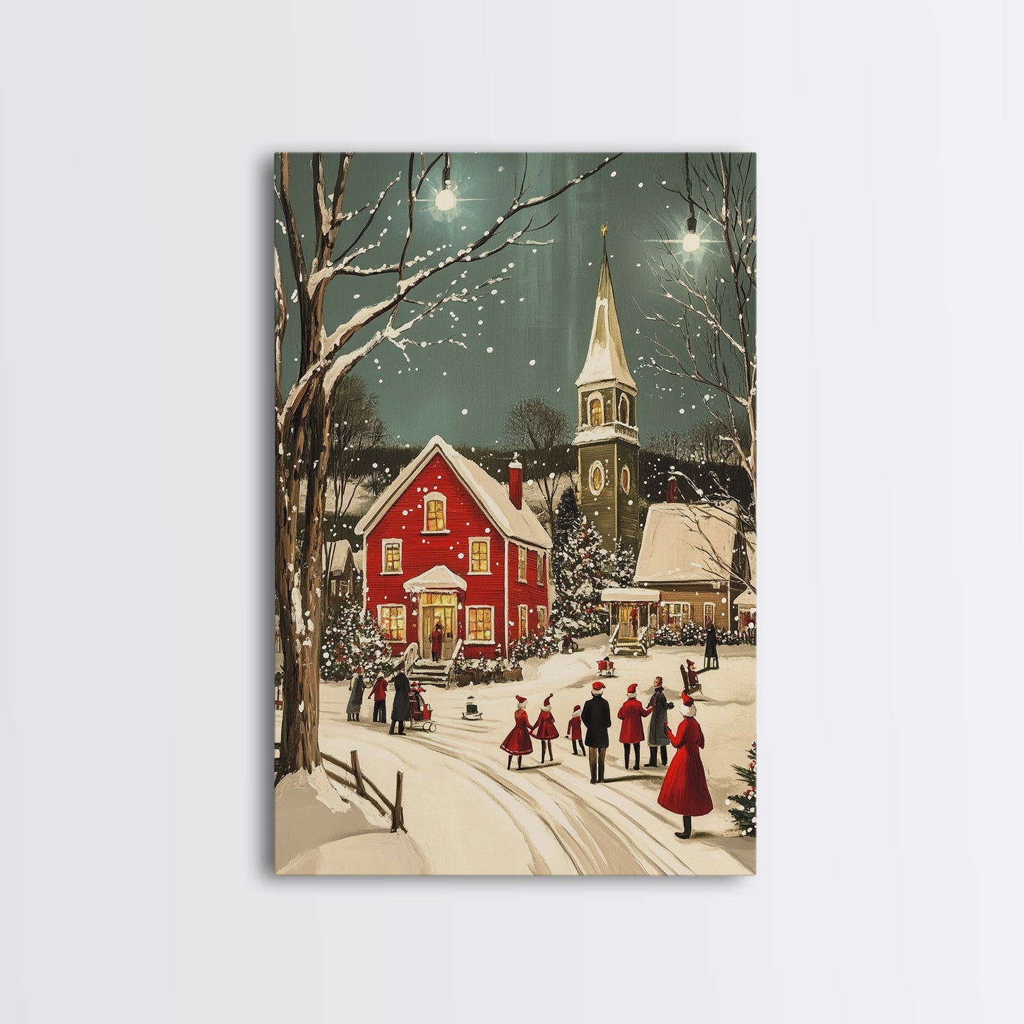 Small Town Christmas Painting Print, Christmas Village Art, Christmas Village Painting, Christmas Home Decor, Christmas Living Room Art