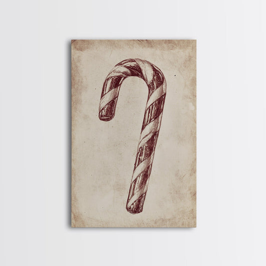 Vintage Candycane Painting Print, Candy Cane Art, Christmas Decor, Christmas Prints