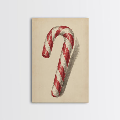 Christmas Wall Art - Candy Cane Sketch - Framed Canvas Print - Candy Cane Decor - Christmas Home Decor