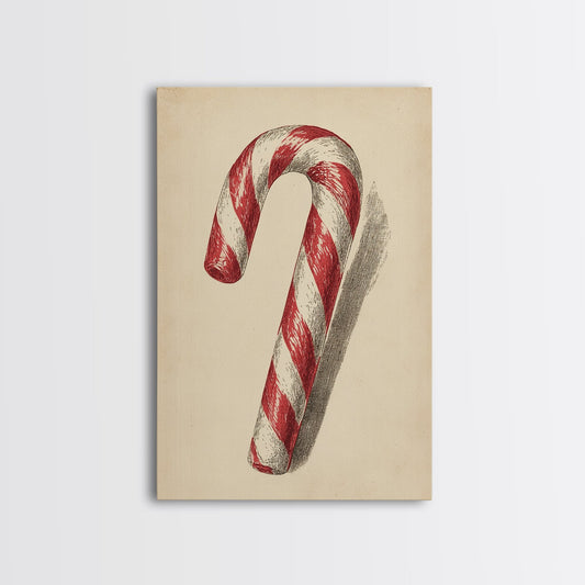 Christmas Wall Art - Candy Cane Sketch - Framed Canvas Print - Candy Cane Decor - Christmas Home Decor