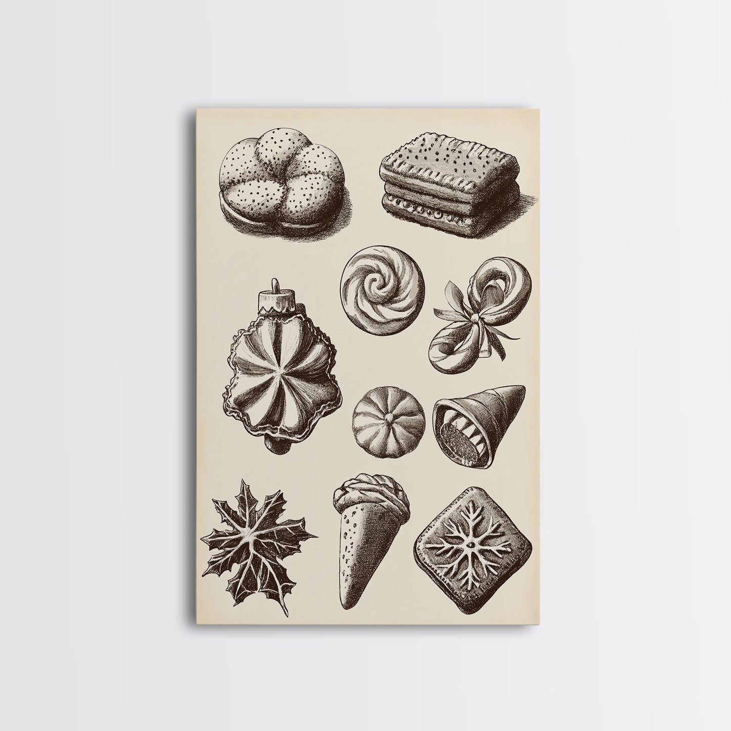 Cute Christmas Cookies Canvas Print - Framed Canvas - Minimalist Christmas Art - Boho Christmas Art - Rustic Christmas Art