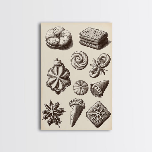 Cute Christmas Cookies Canvas Print - Framed Canvas - Minimalist Christmas Art - Boho Christmas Art - Rustic Christmas Art