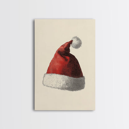 Painting of Santa's Hat Canvas Print - Framed Canvas - Minimalist Christmas Art - Boho Christmas Art - Rustic Christmas Art