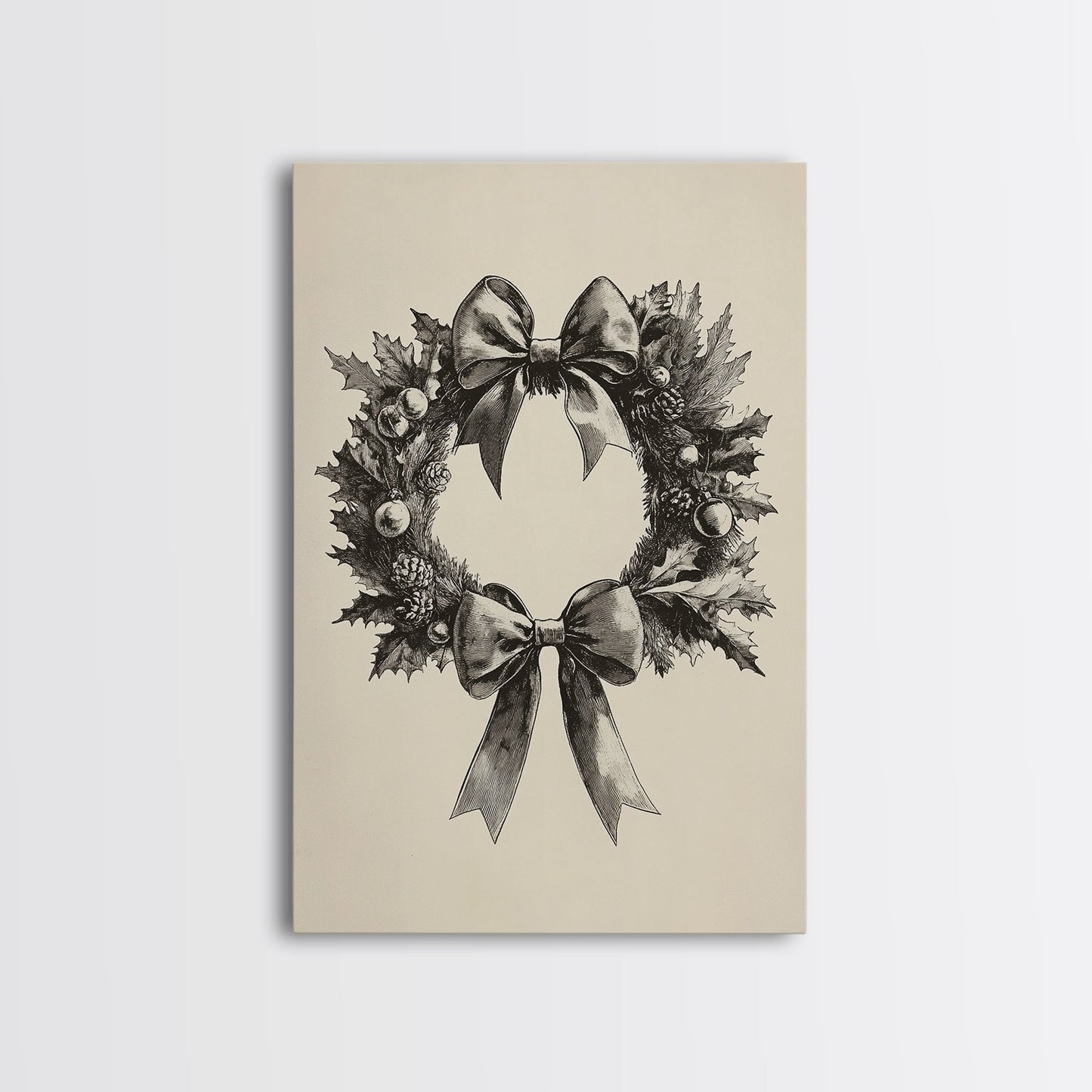 Sketch of a Christmas Wreath Canvas Print - Framed Canvas - Minimalist Christmas Art - Boho Christmas Art - Rustic Christmas Art