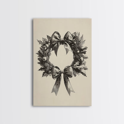 Sketch of a Christmas Wreath Canvas Print - Framed Canvas - Minimalist Christmas Art - Boho Christmas Art - Rustic Christmas Art