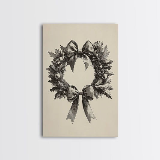 Sketch of a Christmas Wreath Canvas Print - Framed Canvas - Minimalist Christmas Art - Boho Christmas Art - Rustic Christmas Art