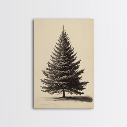 Vintage Christmas Tree Canvas Print - Framed Canvas - Minimalist Christmas Art - Boho Christmas Art - Rustic Christmas Art