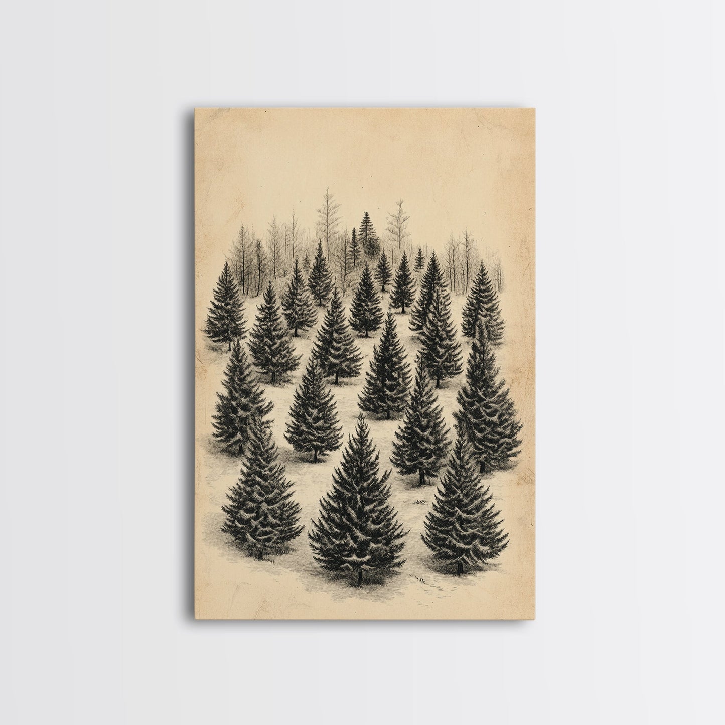 Christmas Tree Farm Art Canvas Print - Framed Canvas - Minimalist Christmas Art - Boho Christmas Art - Rustic Christmas Art