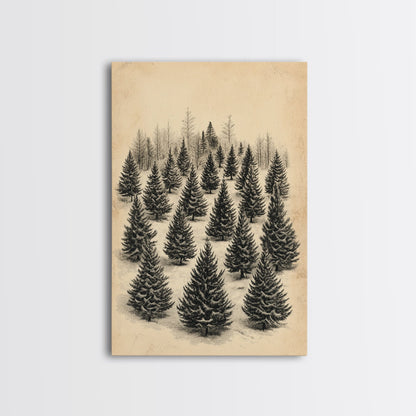 Christmas Tree Farm Art Canvas Print - Framed Canvas - Minimalist Christmas Art - Boho Christmas Art - Rustic Christmas Art