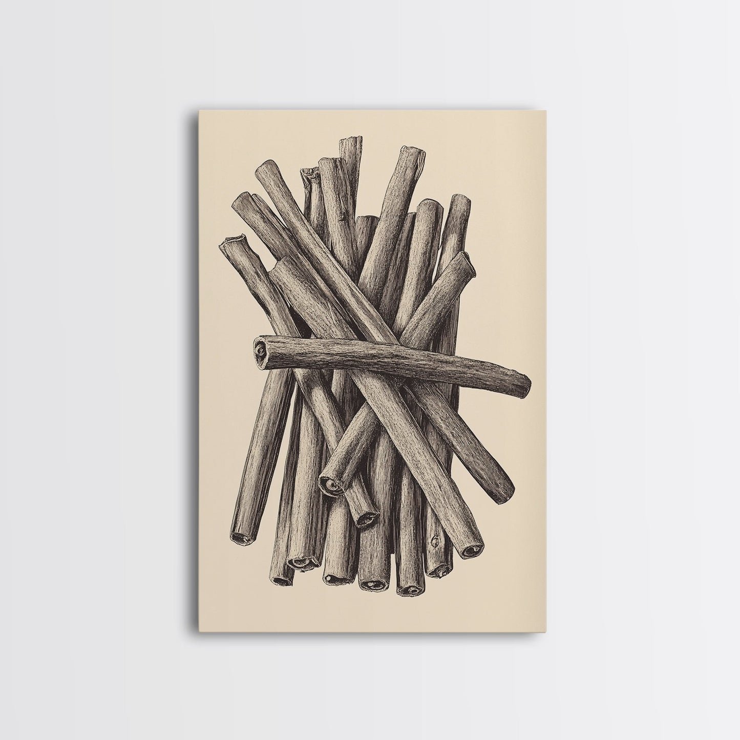 Retro Cinnamon Sticks Canvas Print - Framed Canvas - Minimalist Christmas Art - Boho Christmas Art - Rustic Christmas Art