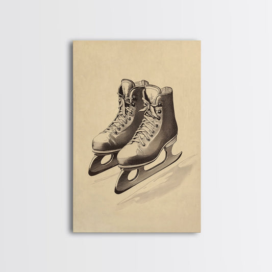Vintage Ice Skates Canvas Print - Framed Canvas - Minimalist Christmas Art - Boho Christmas Art - Rustic Christmas Art