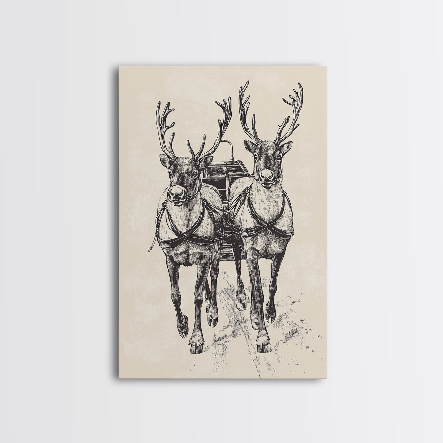 Santa's Sleigh Canvas Print - Framed Canvas - Minimalist Christmas Art - Boho Christmas Art - Rustic Christmas Art