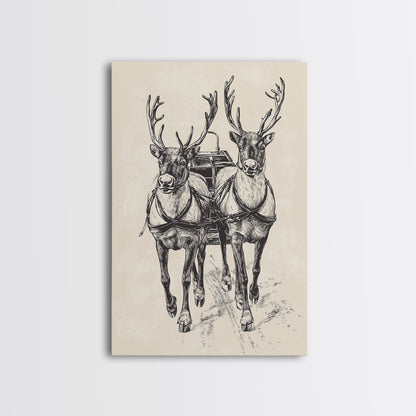 Santa's Sleigh Canvas Print - Framed Canvas - Minimalist Christmas Art - Boho Christmas Art - Rustic Christmas Art