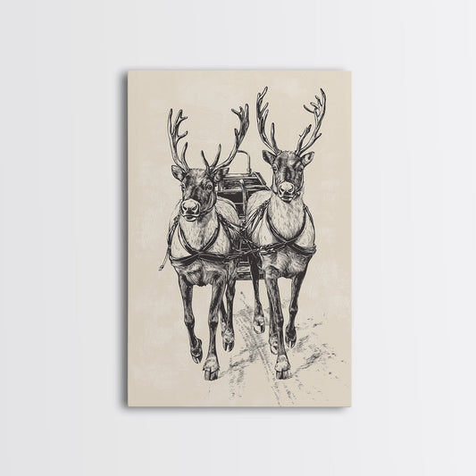 Santa's Sleigh Canvas Print - Framed Canvas - Minimalist Christmas Art - Boho Christmas Art - Rustic Christmas Art