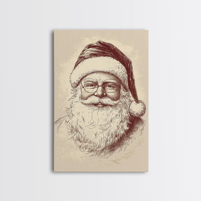 Portrait of Santa Clause Canvas Print - Framed Canvas - Minimalist Christmas Art - Boho Christmas Art - Rustic Christmas Art