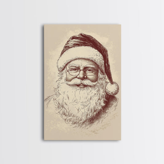 Portrait of Santa Clause Canvas Print - Framed Canvas - Minimalist Christmas Art - Boho Christmas Art - Rustic Christmas Art