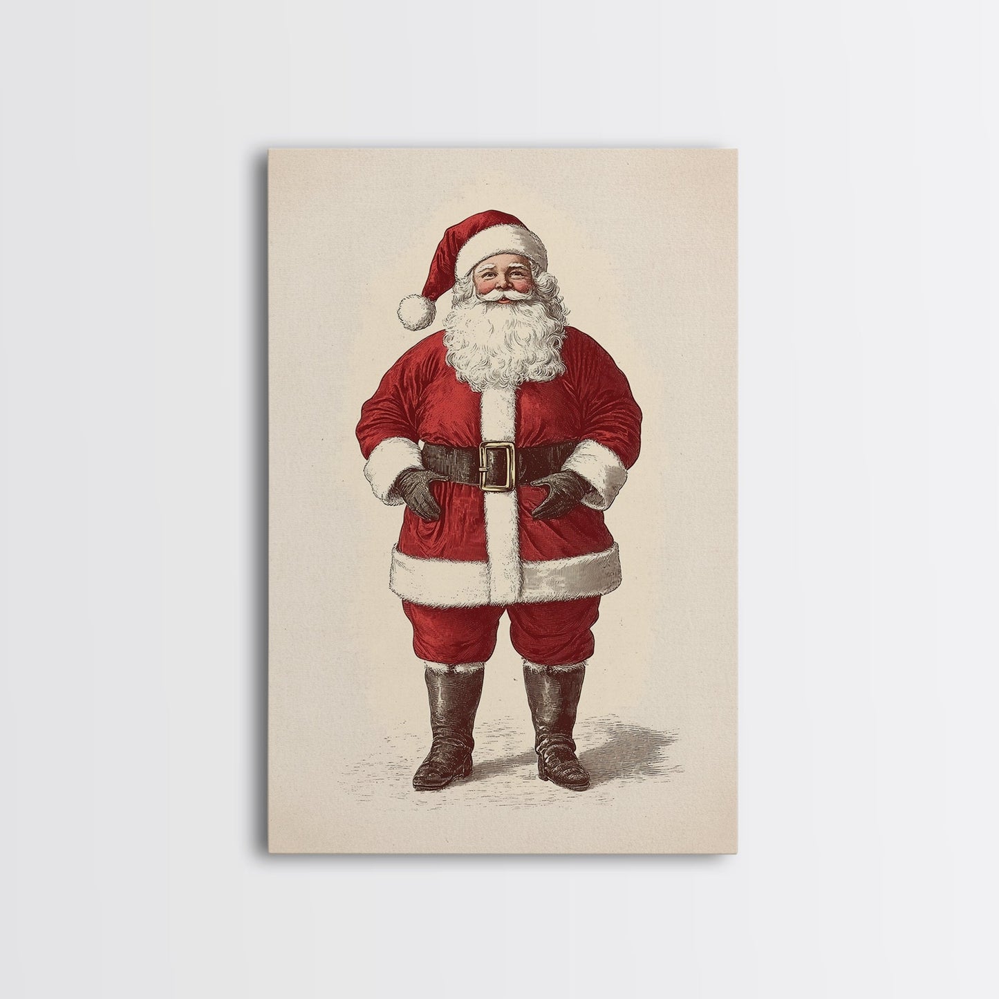Cheerful Santa Clause Canvas Print - Framed Canvas - Minimalist Christmas Art - Boho Christmas Art - Rustic Christmas Art