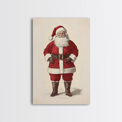 Cheerful Santa Clause Canvas Print - Framed Canvas - Minimalist Christmas Art - Boho Christmas Art - Rustic Christmas Art