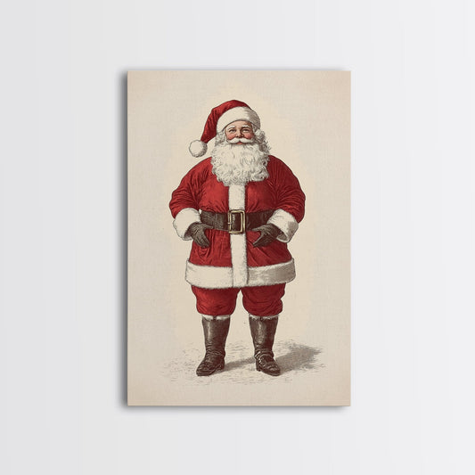 Cheerful Santa Clause Canvas Print - Framed Canvas - Minimalist Christmas Art - Boho Christmas Art - Rustic Christmas Art