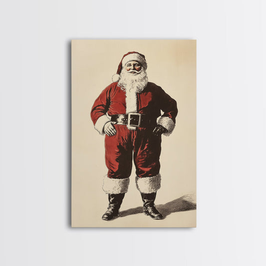 Vintage Santa Clause Canvas Print - Framed Canvas - Minimalist Christmas Art - Boho Christmas Art - Rustic Christmas Art