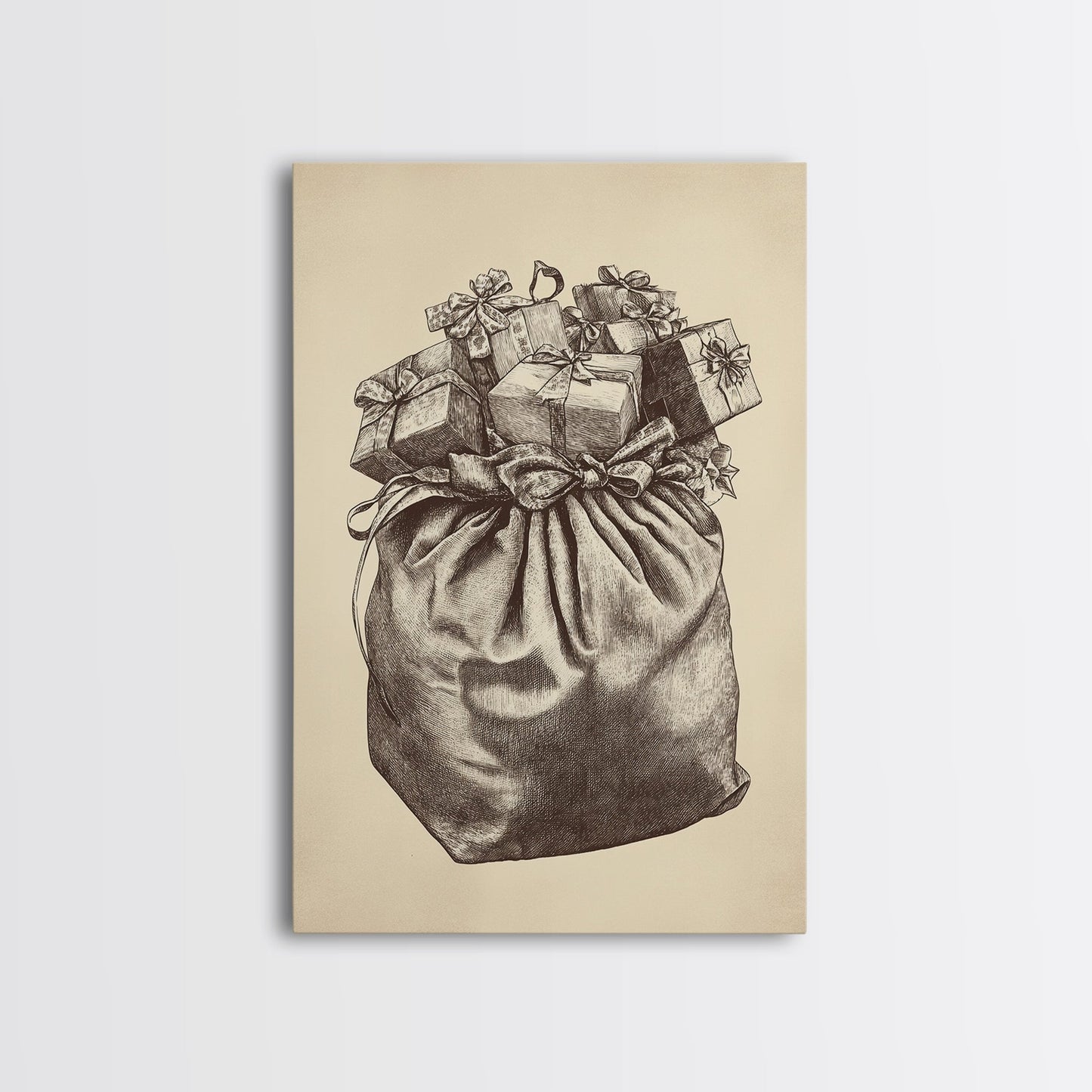 Santa's Gift Bag Canvas Print - Framed Canvas - Minimalist Christmas Art - Boho Christmas Art - Rustic Christmas Art