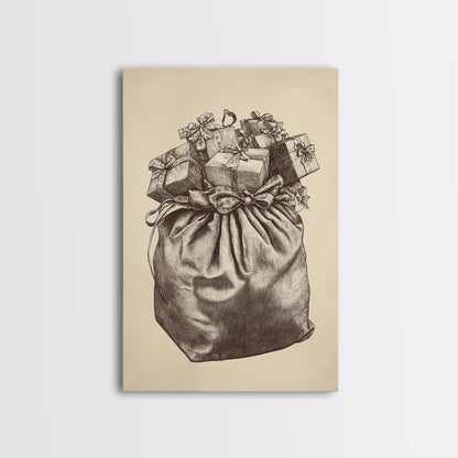 Santa's Gift Bag Canvas Print - Framed Canvas - Minimalist Christmas Art - Boho Christmas Art - Rustic Christmas Art