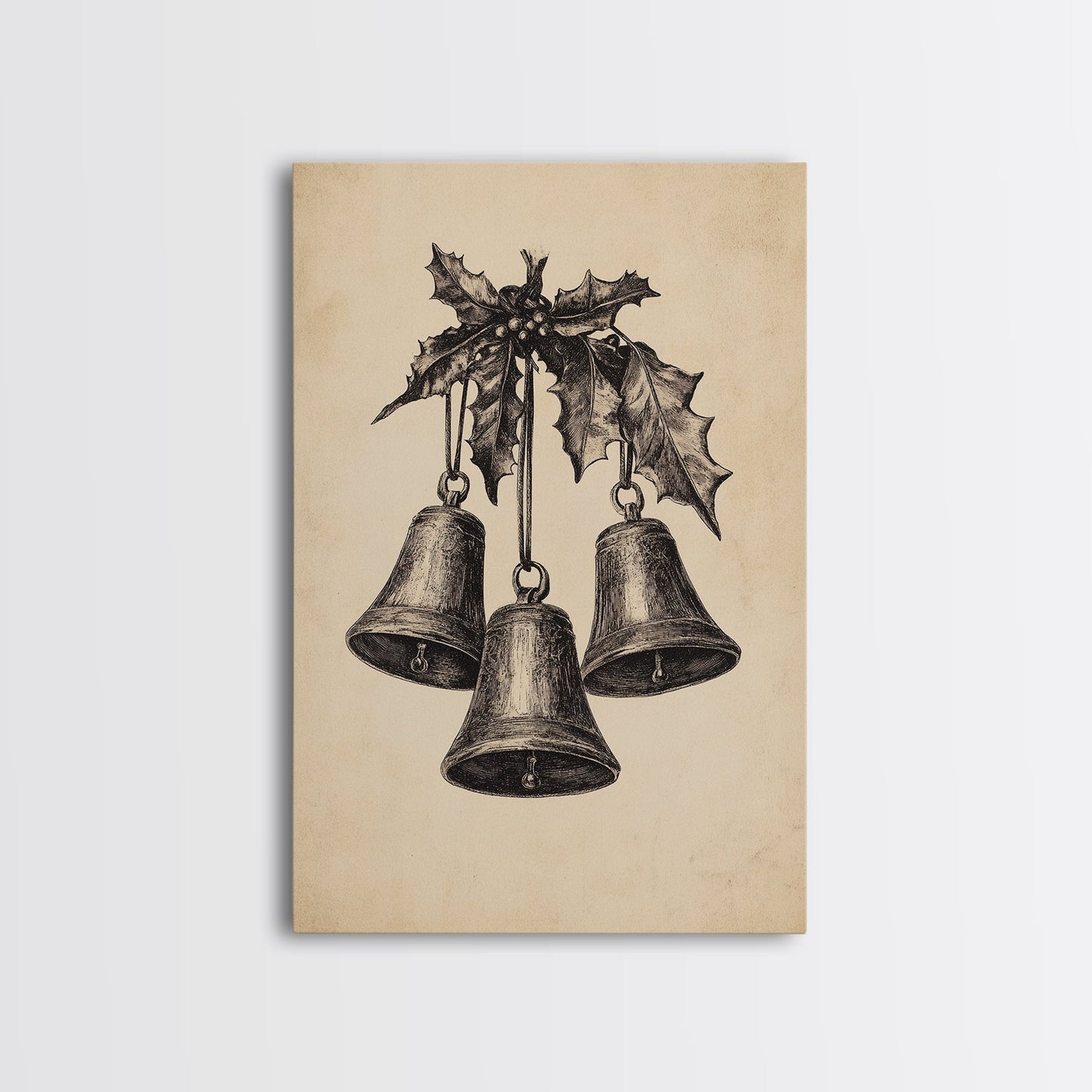 Christmas Bells Canvas Print - Framed Canvas - Minimalist Christmas Art - Boho Christmas Art - Rustic Christmas Art