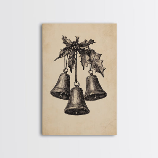 Christmas Bells Canvas Print - Framed Canvas - Minimalist Christmas Art - Boho Christmas Art - Rustic Christmas Art