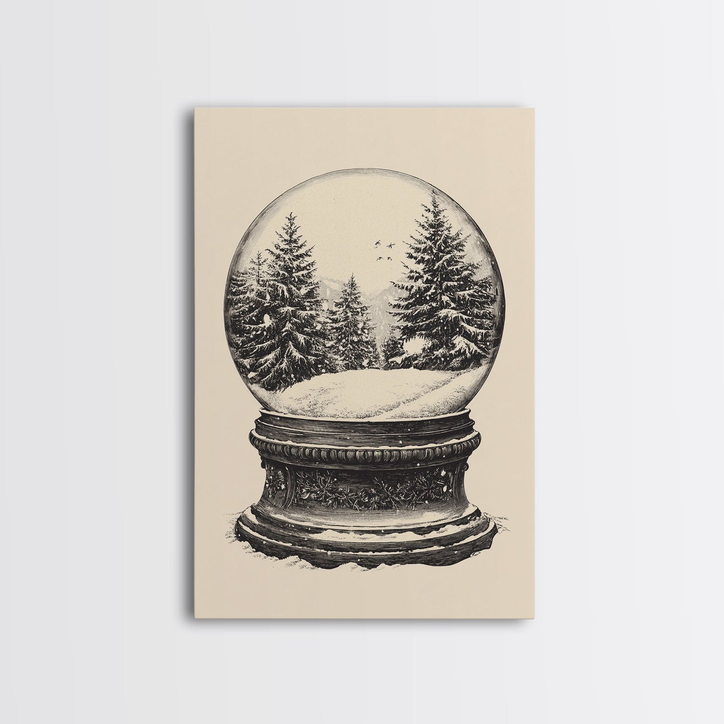 Sketch of a Christmas Snow Globe Canvas Print - Framed Canvas - Minimalist Christmas Art - Boho Christmas Art - Rustic Christmas Art