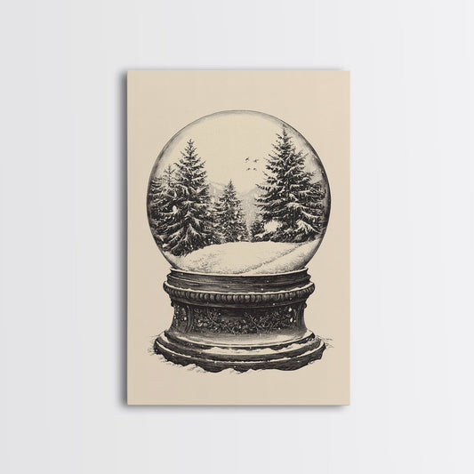 Sketch of a Christmas Snow Globe Canvas Print - Framed Canvas - Minimalist Christmas Art - Boho Christmas Art - Rustic Christmas Art