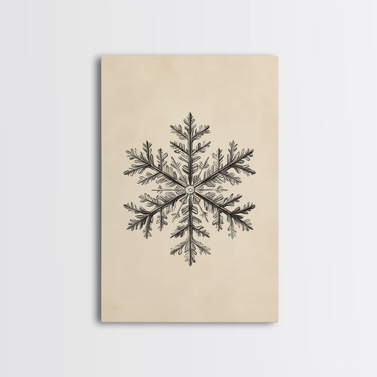 Drawing of a Snowflake Canvas Print - Framed Canvas - Minimalist Christmas Art - Boho Christmas Art - Rustic Christmas Art