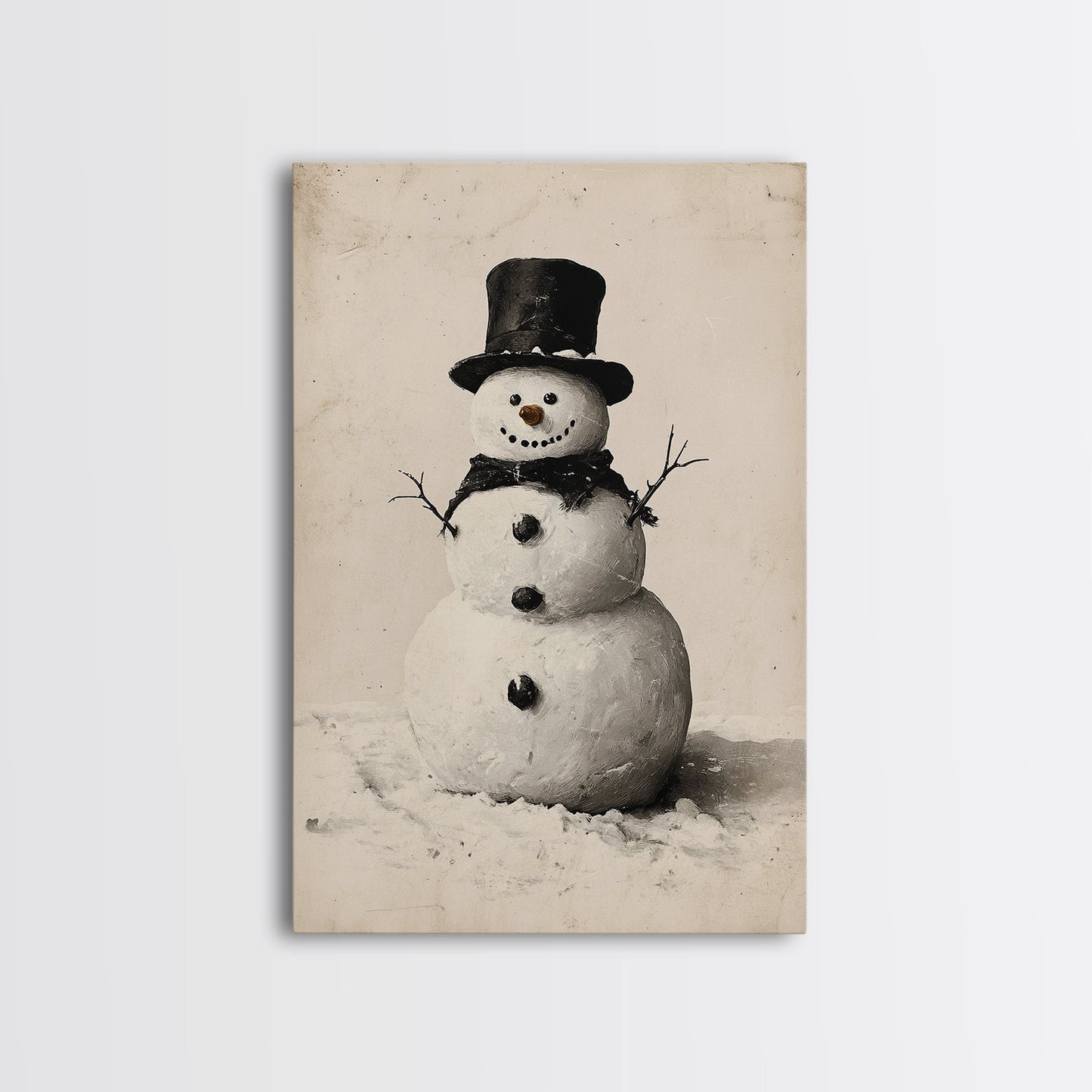 Christmas Snowman Sketch Canvas Print - Framed Canvas - Minimalist Christmas Art - Boho Christmas Art - Rustic Christmas Art