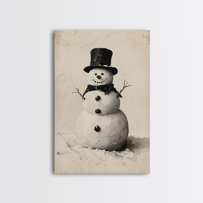 Christmas Snowman Sketch Canvas Print - Framed Canvas - Minimalist Christmas Art - Boho Christmas Art - Rustic Christmas Art