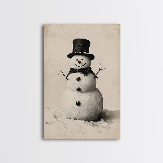 Christmas Snowman Sketch Canvas Print - Framed Canvas - Minimalist Christmas Art - Boho Christmas Art - Rustic Christmas Art